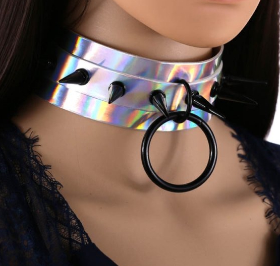 Collier à pointes Strobo Laser Argenté-Noir – Image 3